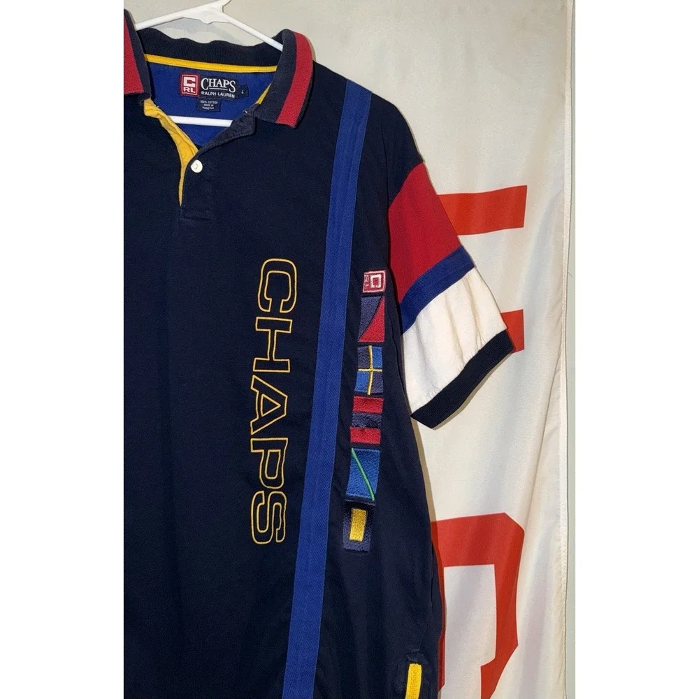 Vintage Chaps Ralph Lauren Polo Shirt Large Nautical Multicolor Striped Y2K